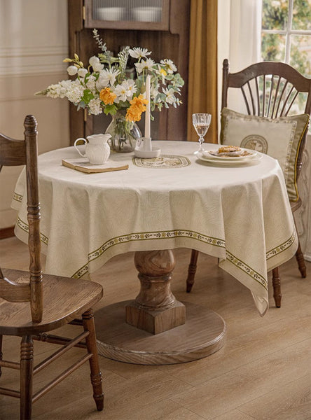 Cream Color Table Cover for Dining Room Table, French Style Tablecloth for Dining Table, Modern Rectangle Tablecloth for Oval Table-Art Painting Canvas