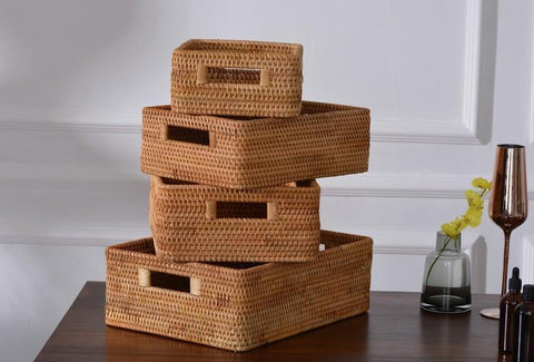Rattan Storage Baskets for Kitchen, Rectangular Storage Baskets for Pantry, Storage Baskets for Shelves, Woven Storage Baskets for Bathroom-Art Painting Canvas