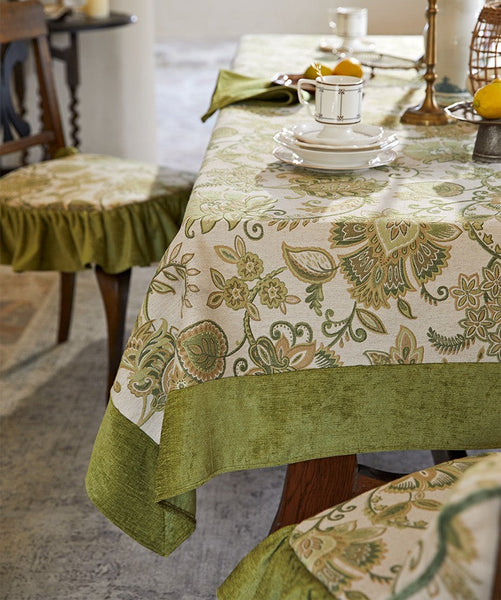 Extra Large Modern Tablecloth Ideas for Dining Room Table, Green Flower Pattern Table Cover for Kitchen, Outdoor Picnic Tablecloth, Rectangular Tablecloth for Round Table-Art Painting Canvas