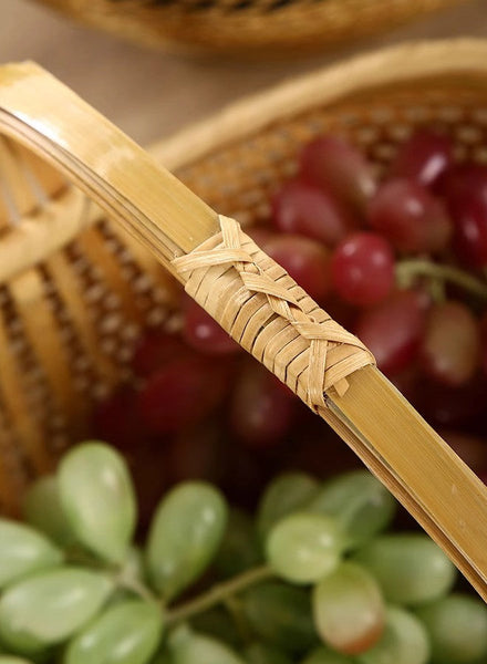 Natural Hand-woven Bamboo Basket, Natural Fruit Basket Kitchen Storage Baskets, Extra Large Picnic Food Basket with Handle, Lovely Bamboo Baskets for Vegetable