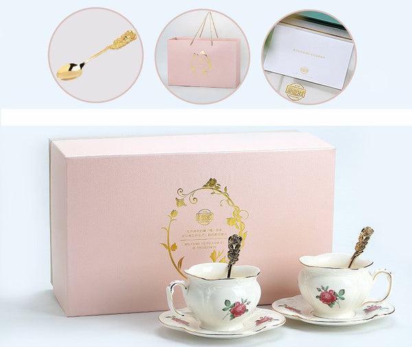 British Royal Ceramic Cups for Traditional Afternoon Tea, 7.4 oz Ceramic Coffee Cups, Rose Porcelain Tea Cup Saucer Set, 6.8 oz Tea Cup and Saucer in Gift Box-Art Painting Canvas