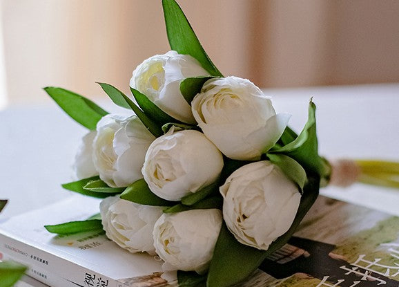 Spring Artificial Floral for Dining Room Table, White Tulip Flowers, Bedroom Flower Arrangement Ideas, Simple Modern Floral Arrangement Ideas for Home Decoration-Art Painting Canvas