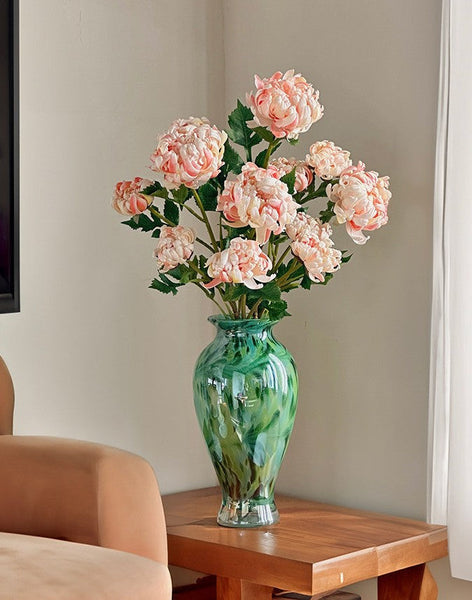 Unique Modern Vases for Flowers, Handmade Flower Vases on Table, Large Green Glass Flower Vases, Modern Glass Flower Vases-Art Painting Canvas