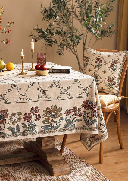 Farmhouse Table Cloth for Oval Table, Rustic Flower Pattern Linen Tablecloth for Kitchen Table, Modern Rectangle Tablecloth Ideas for Dining Room Table-Art Painting Canvas