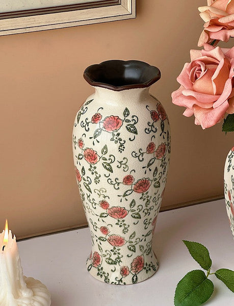 Rustic Porcelain Flower Vases, Handmade Water Holding Flower Vases, Ceramic Bouquet Vases, Tall Flower Vases on Table-Art Painting Canvas