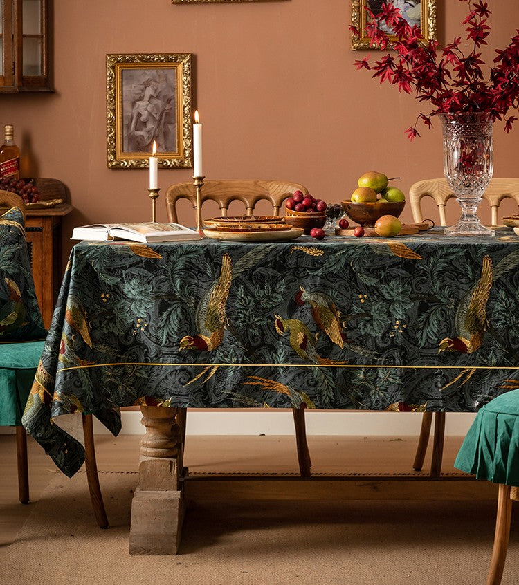 Nightingale Bird Tablecloth, Farmhouse Table Cloth, Blue Rectangle Tablecloth for Dining Room Table, Square Tablecloth, Waterproof Tablecloth-Art Painting Canvas