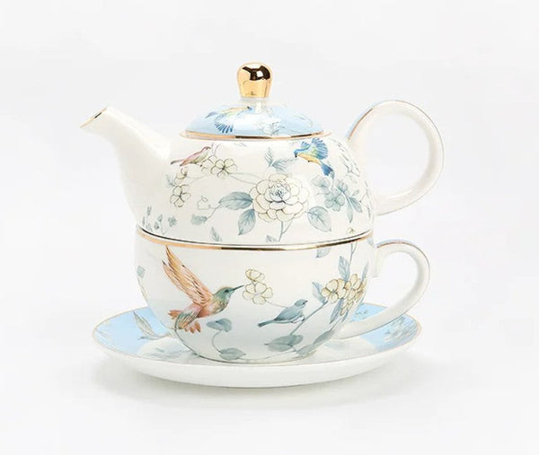 Stackable Teapot and Cup Set, Ceramic Tea Pot with Integrated Cup, Porcelain Teapot with Matching Cup and Saucer in Gift Box, Mother-and-Baby Teapot with Matching Saucer-Art Painting Canvas