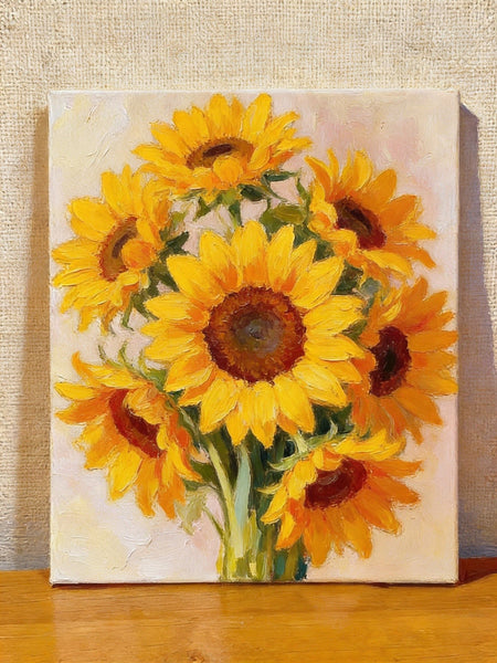 Original Still Life Paintings, A Bunch of Blooming Sunflowers, Hand Painted Canvas Art, Original Flower Paintings, Small Canvas Artwork-Art Painting Canvas