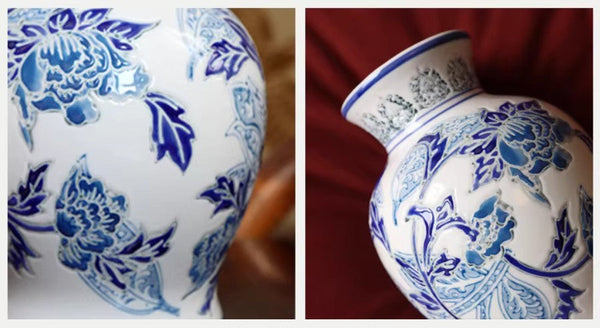 Handmade Flower Vase, Vintage Flower Vases on Dining Table, Porcelain Flower Vases, Centerpiece Ceramic Bouquet Vases-Art Painting Canvas