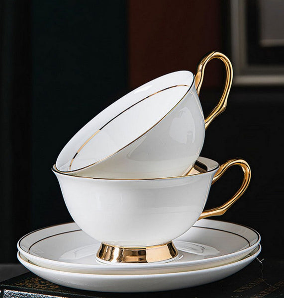Porcelain Tea Cup Saucer Set, White Ceramic Cups, 7.8 oz British Ceramic Coffee Cups, Unique Tea Cup and Saucer in Gift Box-Art Painting Canvas