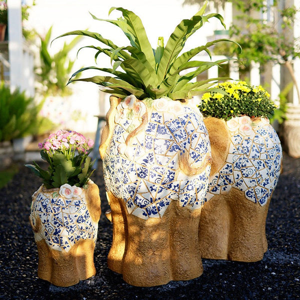 Oversized Garden Flower Pot, Modern Outdoor Garden Flower Pots, Extra Large Elephant Garden Flowerpots, Animal Statue for Garden Ornaments, Large Resin Statue for Garden-Art Painting Canvas