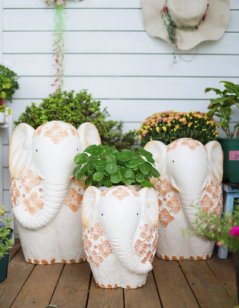 Villa Outdoor Garden Flower Pots, Oversized Modern Garden Flower Pot, Extra Large Elephant Garden Flowerpots, Animal Statue for Garden Ornaments, Resin Statue for Garden-Art Painting Canvas
