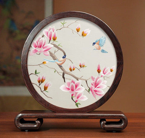 Unique Birthday Gift, Flower and Bird Embroidery Ornaments, Traditional Chinese Suzhou Silk Embroidered Ornament, Premium Souvenir, Exclusive Business Presents-Art Painting Canvas