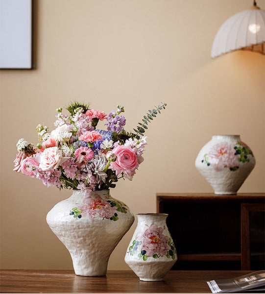 Flower Vases on Table, Handmade Water Holding Flower Vases, Centerpiece on Dining Table, Modern Porcelain Flower Vases, Ceramic Bouquet Vases-Art Painting Canvas