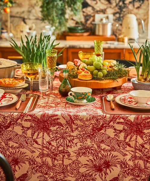 Jungle Animals Leopard Parrot Pattern Tablecloth for Home Decoration, Modern Rectangle Tablecloth for Dining Room Table, Large Square Tablecloth, Christmas Tablecloth-Art Painting Canvas