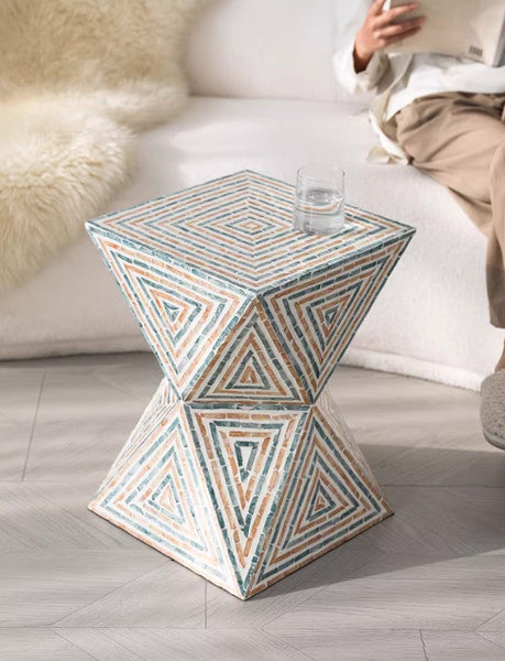Contemporary Small Sofa Side Table, Shell Small Side Table, Unique Small End Table, Portable Casual Side Table, Creative Coffee Table-Art Painting Canvas