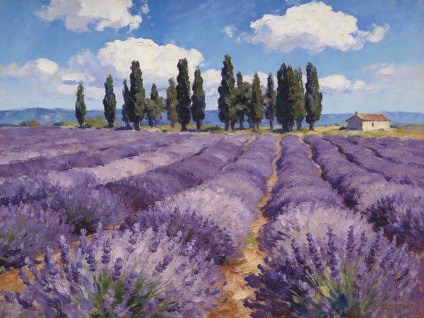 On Canvas Small Paintings, Rural Provence Idyll, Lavender Fields, Trees, and a Cottage, Landscape Canvas Paintings, Simple Painting Ideas, Hand Painted Wall Art, Small Wall Paintings-Art Painting Canvas