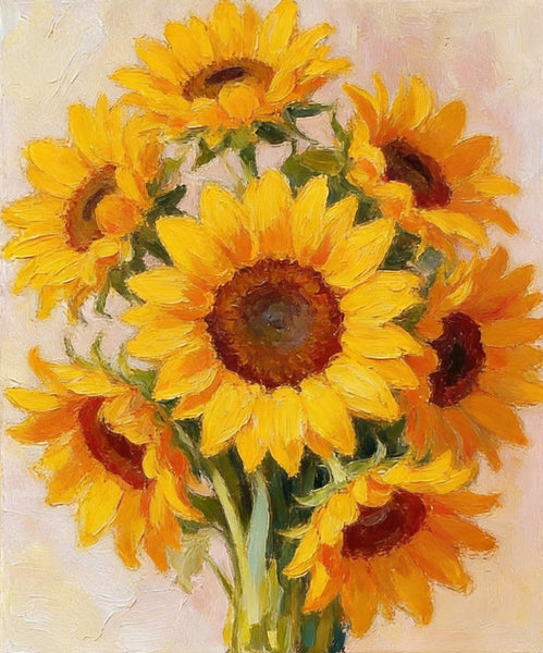 Original Still Life Paintings, A Bunch of Blooming Sunflowers, Hand Painted Canvas Art, Original Flower Paintings, Small Canvas Artwork-Art Painting Canvas