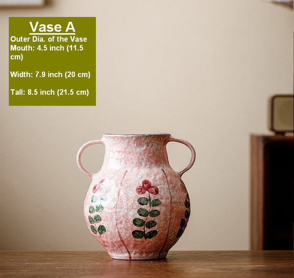 Rustic Pottery Flower Vases, Small Flower Vases on Table, Pink Bud Vases, Handmade Water Holding Flower Vases-Art Painting Canvas