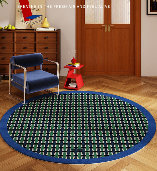 Abstract Contemporary Round Rugs under Chairs, Mid Century Circular Rugs for Bedroom, Modern Rugs for Dining Room, Geometric Modern Rugs for Living Room