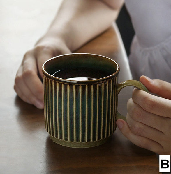 Creative Brown Green Ceramic Coffee Mugs, 10 oz Coffee Mugs, Large Modern Handmade Pottery Coffee Cup, Large Capacity Coffee Mugs-Art Painting Canvas