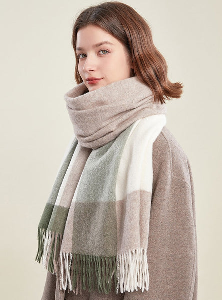 Wool Scarf for Women, Plaid Winter Shawl, Soft Wool Scarf for women, Christmas Holiday Gift, Evening Wrap, Large Winter Shawl, Elegant Shawl, Warm Cape, Winter Scarves-Art Painting Canvas