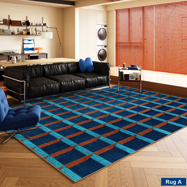 Living Room Rug Ideas, Mid Century Modern Rugs, Bedroom Modern Floor Carpet, Blue Modern Rug Designs, Contemporary Modern Rugs for Dining Room-Art Painting Canvas