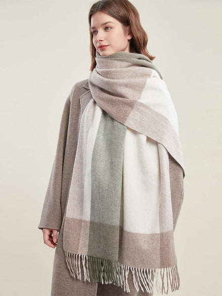 Wool Scarf for Women, Plaid Winter Shawl, Soft Wool Scarf for women, Christmas Holiday Gift, Evening Wrap, Large Winter Shawl, Elegant Shawl, Warm Cape, Winter Scarves-Art Painting Canvas