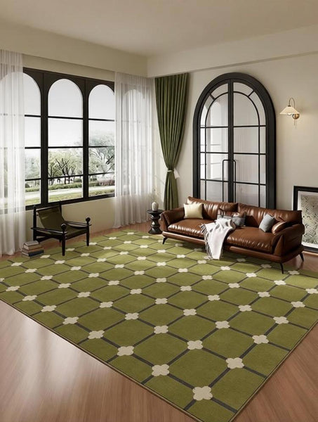 Minimalist Geometric Rugs for Living Room, Green Absract Rugs for Bedroom, Living Room Contemporary Modern Rugs, Mid Century Modern Rugs-Art Painting Canvas