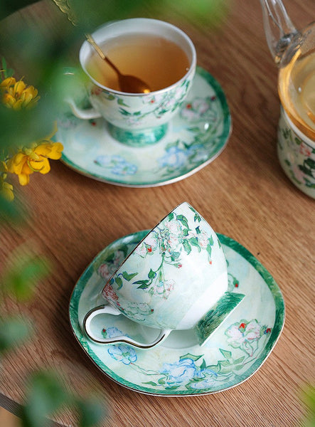 Luxury Tea Cup Set, Elegant Coffee Cup, Porcelain Tea Saucer, Ceramic Tea Cup Set, British Tea Cup Set-Art Painting Canvas