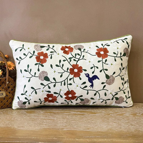 Bird Spring Flower Decorative Throw Pillows, Farmhouse Sofa Decorative Pillows, Embroider Flower Cotton Pillow Covers, Flower Decorative Throw Pillows for Couch-Art Painting Canvas