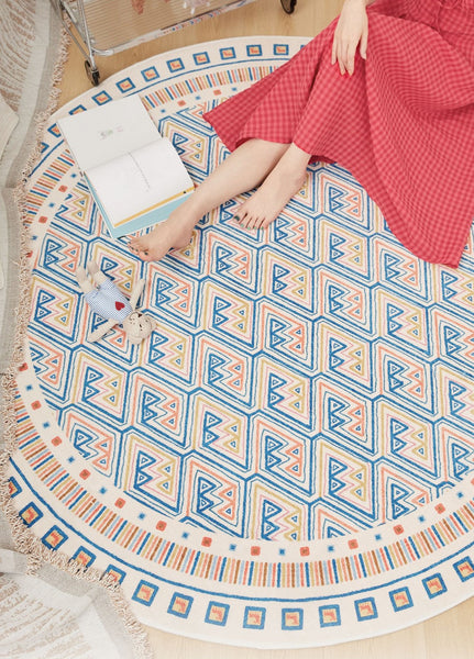 Abstract Contemporary Round Rugs for Dining Room, Circular Modern Rugs for Bathroom, Geometric Modern Rug Ideas for Living Room, Modern Rugs for Children's Room