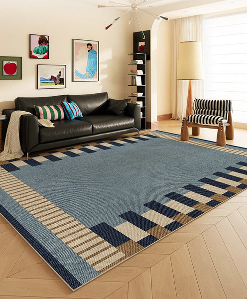 Geometric Modern Area Rugs, Modern Living Room Rug Ideas, Mid Century Contemporary Rugs, Blue Modern Rugs for Dining Room-Art Painting Canvas