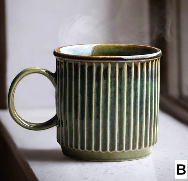 Large Modern Handmade Pottery Coffee Cup, Large Capacity Coffee Mugs, Unique Tea Cup, Creative Brown Green Ceramic Coffee Mugs-Art Painting Canvas