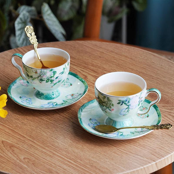 Luxury Tea Cup Set, Elegant Coffee Cup, Porcelain Tea Saucer, Ceramic Tea Cup Set, British Tea Cup Set-Art Painting Canvas