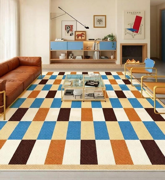 Mid Century Modern Rugs, Modern Living Room Rug Ideas, Geometric Contemporary Area Rugs, Colorful Modern Rugs for Bedroom-Art Painting Canvas