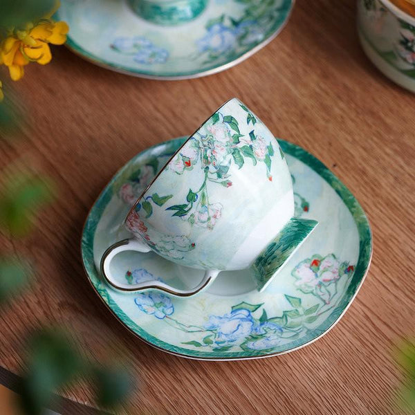 Luxury Tea Cup Set, Elegant Coffee Cup, Porcelain Tea Saucer, Ceramic Tea Cup Set, British Tea Cup Set-Art Painting Canvas