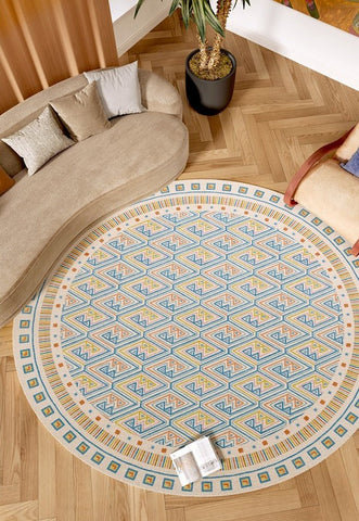 Abstract Contemporary Round Rugs for Dining Room, Circular Modern Rugs for Bathroom, Geometric Modern Rug Ideas for Living Room, Modern Rugs for Children's Room-Art Painting Canvas
