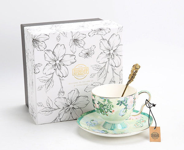 Luxury Tea Cup Set, Elegant Coffee Cup, Porcelain Tea Saucer, Ceramic Tea Cup Set, British Tea Cup Set-Art Painting Canvas