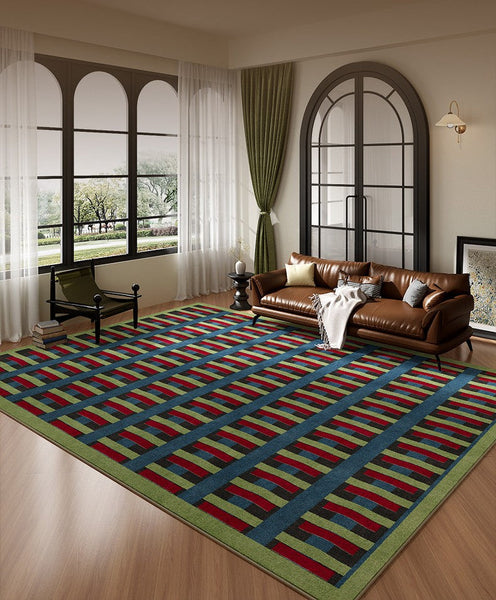 Colorful Absract Rugs for Bedroom, Minimalist Geometric Rugs for Living Room, Mid Century Modern Rugs, Contemporary Modern Rugs for Living Room-Art Painting Canvas