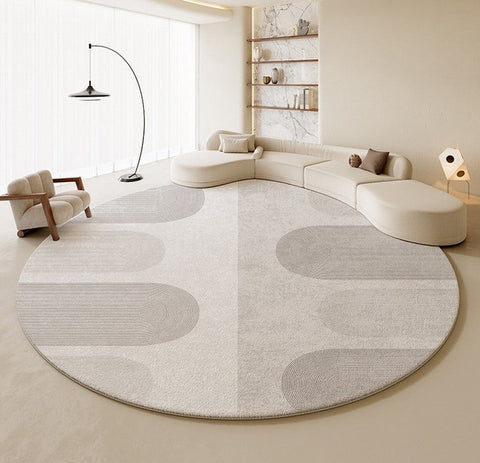 Abstract Modern Rugs for Living Room, Contemporary Round Rugs Next to Bed, Grey Geometric Carpets for Sale, Circular Rugs under Dining Room Table-Art Painting Canvas