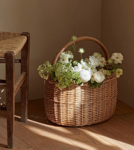 Hand-woven Wicker Storage Basket, Natural Fruit Basket, Storage Basket for Kitchen, Picnic Storage Basket with Handle, Willow Weaving Storage Basket for Shelves-Art Painting Canvas