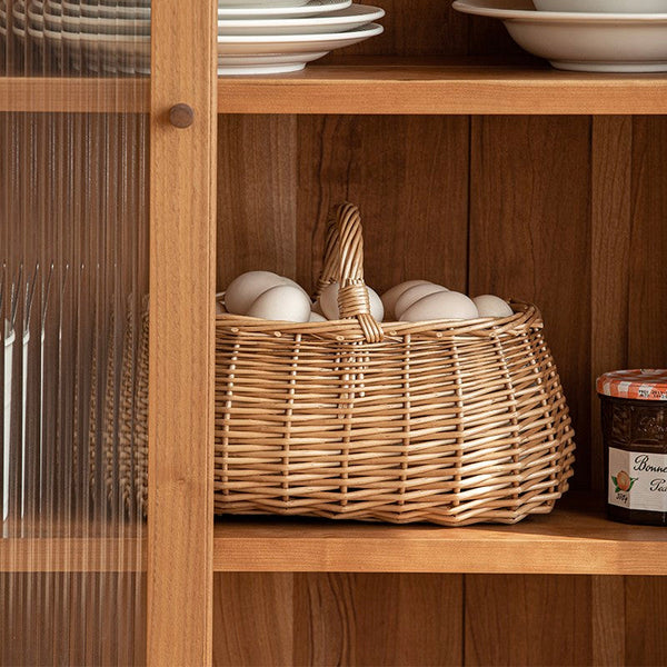 Hand-woven Wicker Storage Basket, Small Picnic Storage Basket with Handle, Willow Weaving Baskets for Vegetable, Natural Fruit Basket, Kitchen Storage Baskets-Art Painting Canvas