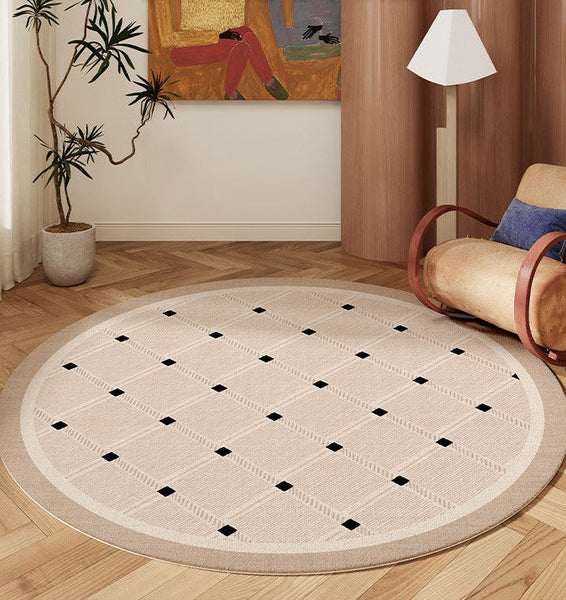 Bedroom Circular Modern Rugs, Mid Century Modern Rugs under Chairs, Geometric Round Rugs for Dining Room, Contemporary Modern Rugs-Art Painting Canvas