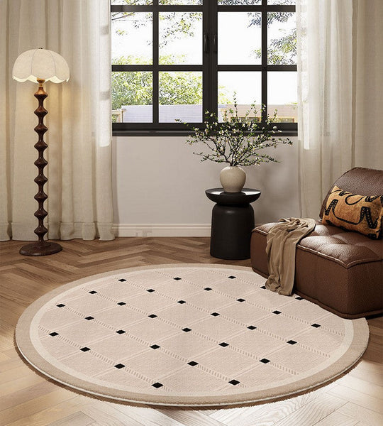 Bedroom Circular Modern Rugs, Mid Century Modern Rugs under Chairs, Geometric Round Rugs for Dining Room, Contemporary Modern Rugs-Art Painting Canvas