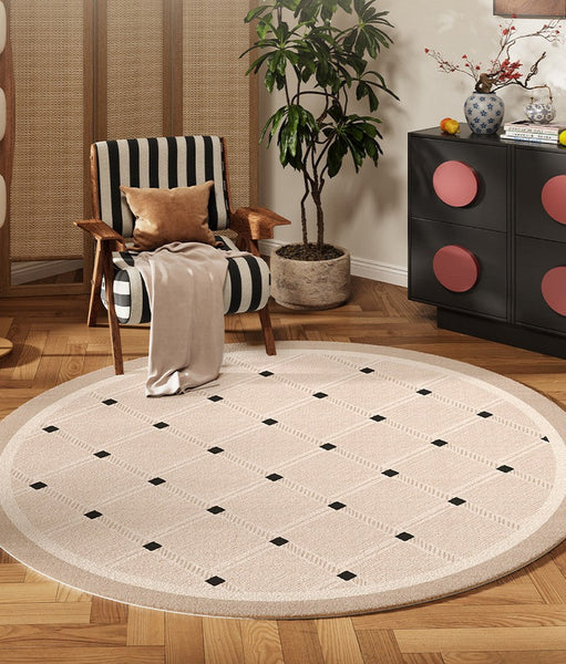 Bedroom Circular Modern Rugs, Mid Century Modern Rugs under Chairs, Geometric Round Rugs for Dining Room, Contemporary Modern Rugs-Art Painting Canvas