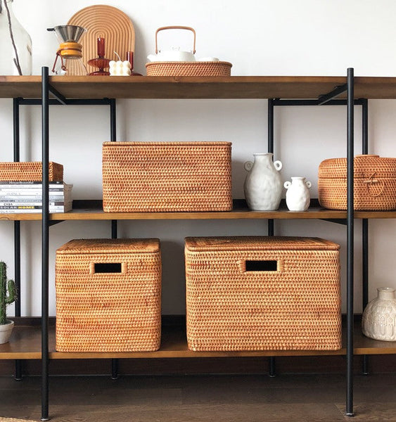 Storage Basket for Shelves, Large Rectangular Storage Basket, Storage Baskets for Kitchen, Woven Storage Basket for Living Room-Art Painting Canvas
