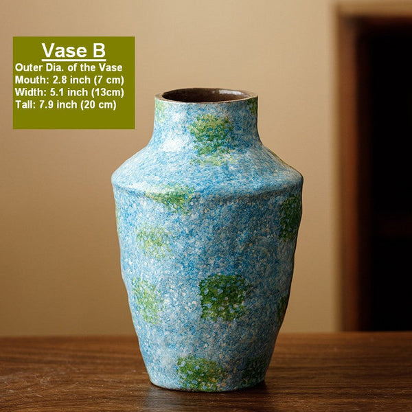 Pottery Flower Vases, Modern Bouquet Flower Vases, Centerpiece on Dining Table, Blue Flower Vase on Table, Handmade Water Holding Flower Vases-Art Painting Canvas