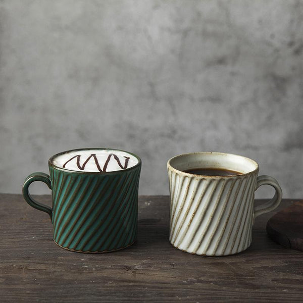 Large Capacity Coffee Cup, Pottery Tea Cup, Handmade Pottery Coffee Cup, Cappuccino Coffee Mug-Art Painting Canvas