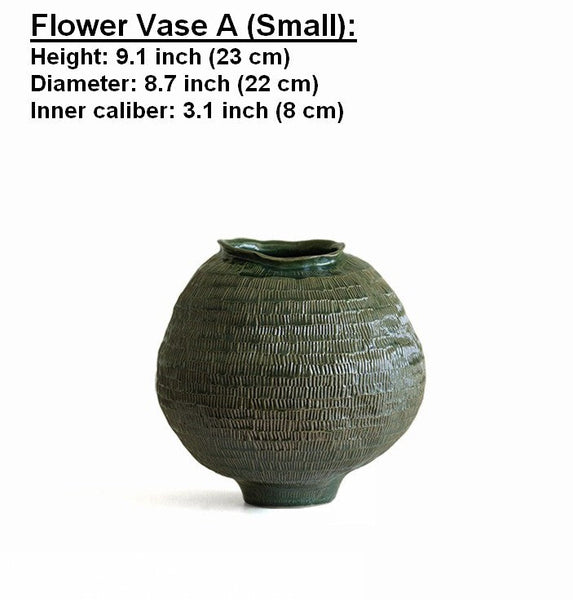 Centerpiece Ceramic Bouquet Vases, Green Porcelain Vases for Modern Home Decor, Large Contemporary Vases on Dining Table, Handmade Modern Flower Vase-Art Painting Canvas
